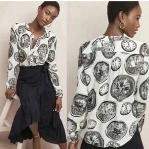 Anthropologie Monochrome Graphic Blouse